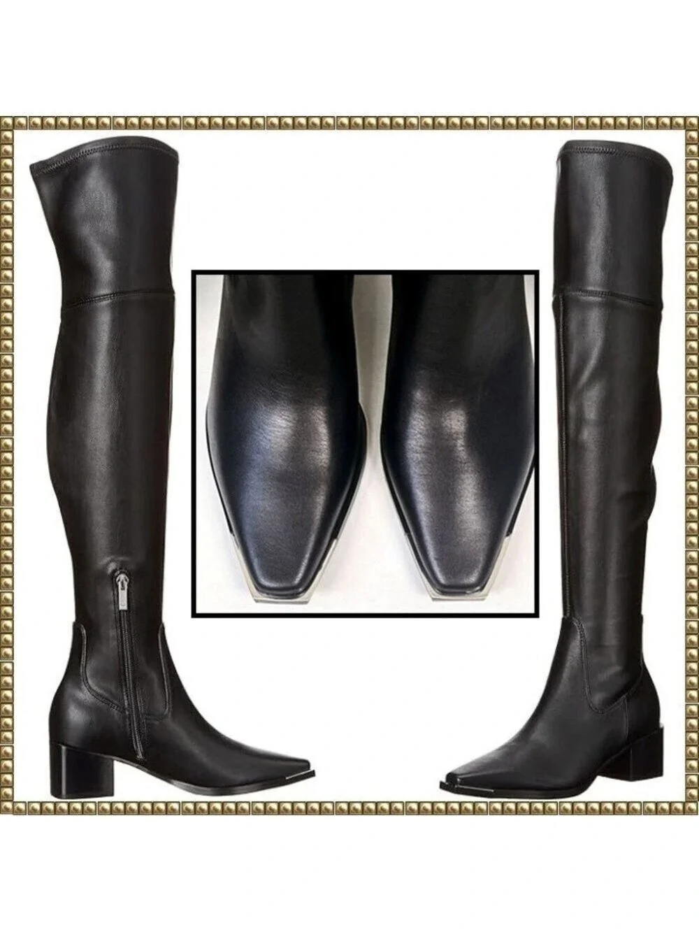 Marc Fisher Black Silver Toe Over The Knee Boots Size 5